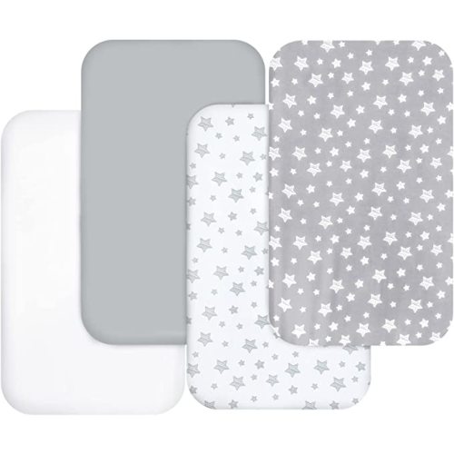 Bassinet Sheets for Baby Boys Girls 4 Pack(33" x 20"), Compatible with AirClub, Mika Micky, Baby Delight, Dream On Me, Koola Baby, AMKE and Other Rectangle Bassinet Mattress, Grey