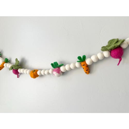 Customizable Vegetable Garland - Veggie Decor for Gardeners - Harvest Kitchen Banner - Choose Felt Ball Colors - Beet Radish Carrot Pumpkin