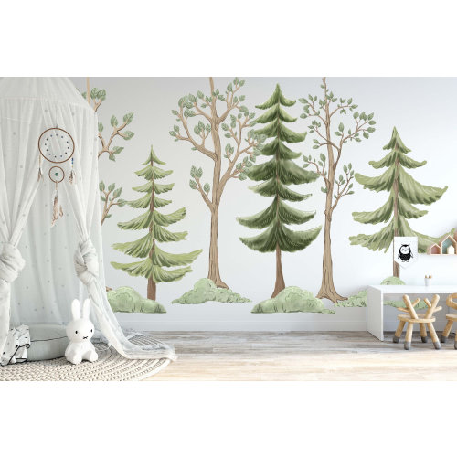 Pine Tree Leaf Forest Wall Decals Woodland Large Kids Nursery, LF406