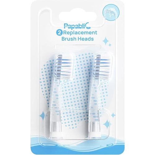 2 x Replacement Heads for Papablic Kids Electric Toothbrushes. (Kids Electric Toothbrush Accessory - Replacement Brush Head)