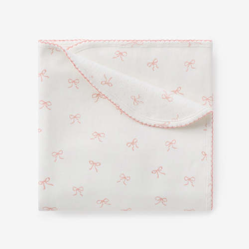 Pink Bow Print Organic Double Layer Swaddle Blanket PINK / 30X40
