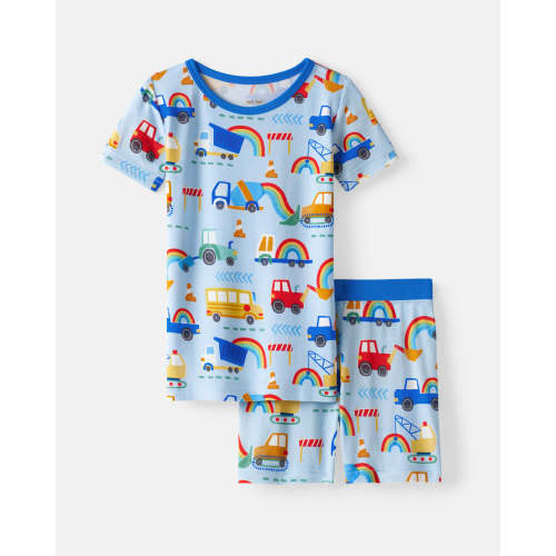 Rainbow Trucks Two-Piece Short Sleeve & Shorts Pajama Set