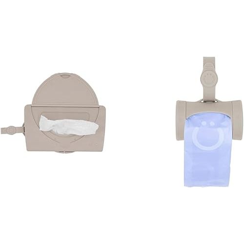Ubbi On-The-Go Wipes Dispenser and Retractable Bag Dispenser Travel Bundle with 22 Wipes Capacity and 24 Scented Bags