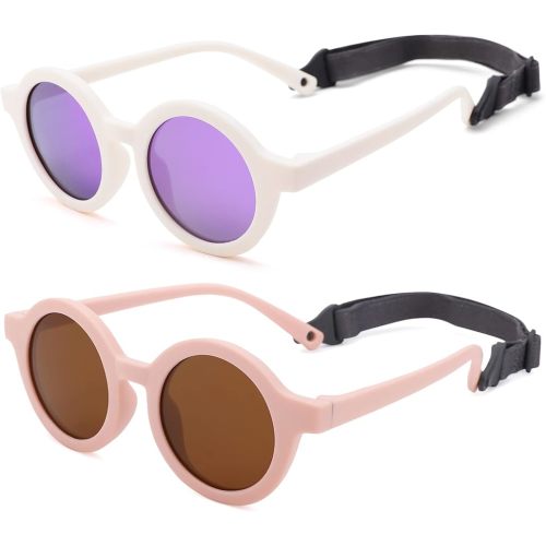 COASION Baby Polarized Round Sunglasses Flexible Rubber Shades with Strap for Toddler Newborn Infant Ages 0-24 Months