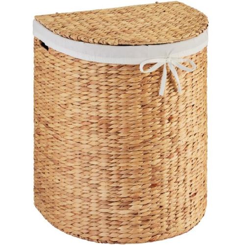 Half Moon Laundry Hamper w/ Lid, Half Round Laundry Basket, w/ Removable Liner & Handles - Natural