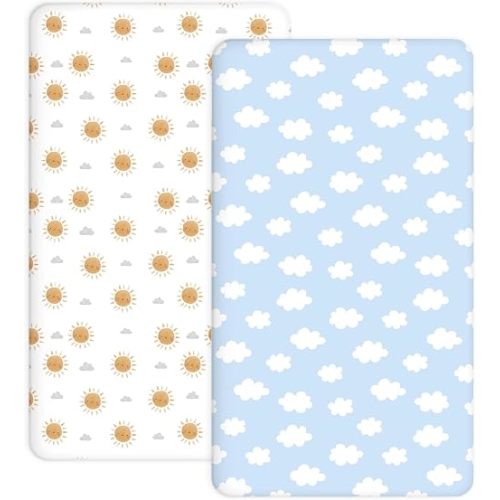 Bedside Bassinet Sheets 2 Pack, 33" x 20" Fitted Sheets, Sunny Morning
