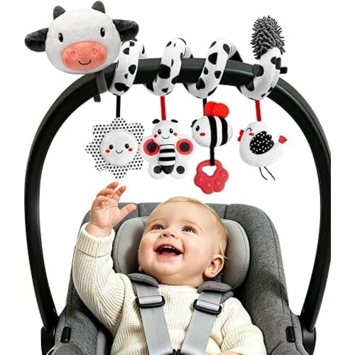 TOHIBEE Spiral Car Seat Baby Toys 0-6 Months, Infant Hanging Carseat Stroller Toys for 3-6 Months, High Contrast Newborn Sensory Toys, Essentials for Shower Gifts & Baby Travel Toys