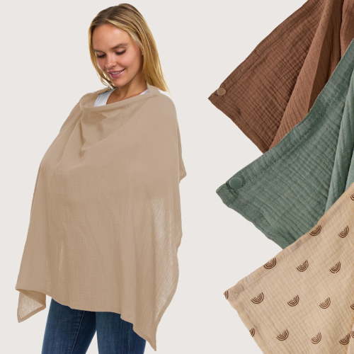 Babylicious Muslin Nursing Cover -Breastfeeding Cover | 100% Cotton with Adjustable Straps - Beige