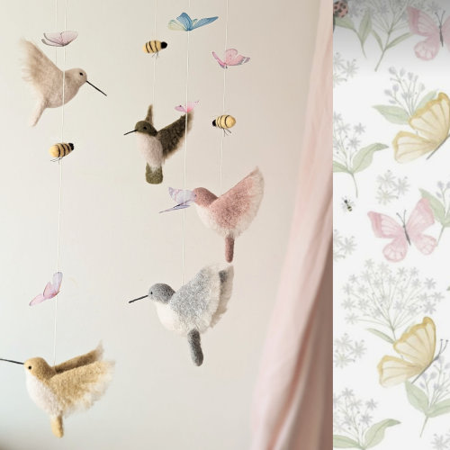 Hummingbird Baby Mobile: Needle Felted Wool, Tropical Nursery Decor