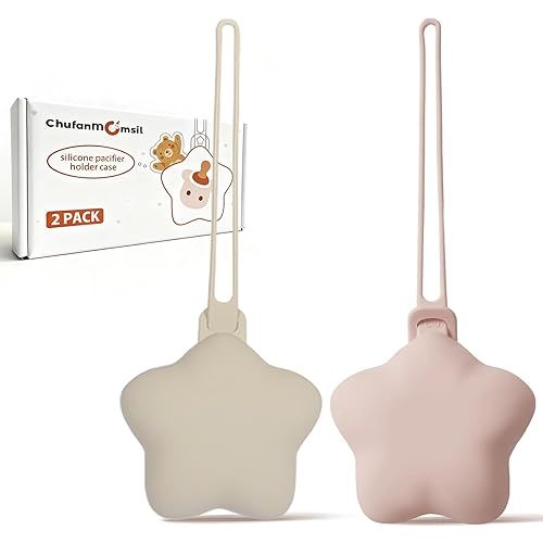 Silicone Pacifier Holder Case, Baby Silicone Pacifier Case Holders for Diaper Bag, Pacifier Pouch Container for Girl Boy, Easy Clean, 2 Pack Stars, Khaki + Pink
