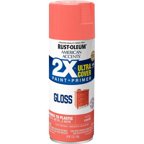 2-Pack Value - Rust-oleum american accents ultra cover 2x gloss coral spray paint and primer in 1, 12 oz