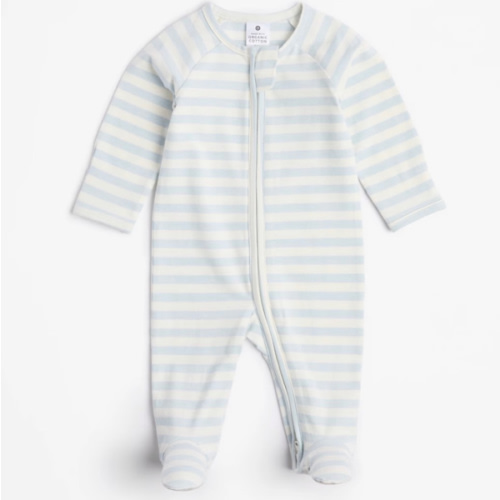 Baby Organic Cotton Print Zip Coverall - Cream Blue Stripe | Target Australia