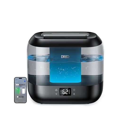 Dreo Smart Humidifiers for Bedroom, Top Fill 4L Supersized Humidifier Large Room with 28 dB, 36H Runtime, Touch/APP/Voice Control, Nightlight, Cool Mist Humidifiers for Baby, Plants, Indoor, Black
