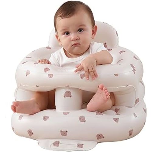 Upgrade Surround Inflatable Baby Seat for Babies 3-36 Months, Built in Air Pump Bumbo Seat with Tray, Baby Chair Sit Me up Floor Seat for Baby, Learning to Sit&Feeding (Surround-Bear)