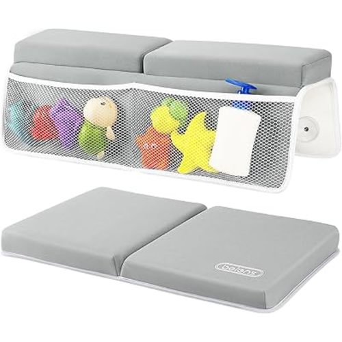beiens Bath Kneeler and Elbow Rest Pad Set - 1.5'' Comfortable Baby Bath Kneeler Pads, Thick Quick Dry Kneeling Pad Support for Knee& Arm, Large Bathtub Mat with Toy Organizer for Happy Baby Bath Time