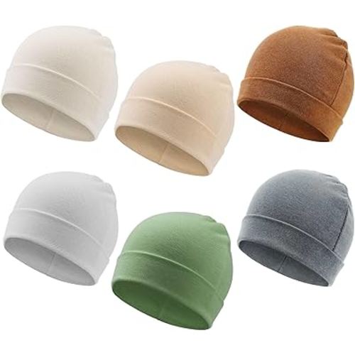 DRESHOW BQUBO 6 Pack Baby Beanie Hats for Unisex Infant Toddler Cotton Beanie Newborn Hospital Hat for Boys Girls 0-6 Months