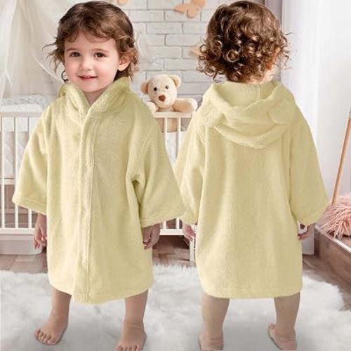 VOOVA & MOVAS Baby Bathrobe Hooded Bath Towels 0-24M, Beige Bear Ear