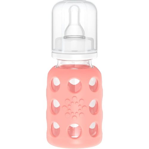 Lifefactory Glass Baby Bottle with Stage 1 Nipple and Protective Silicone Sleeve Cantaloupe, 4 Oz