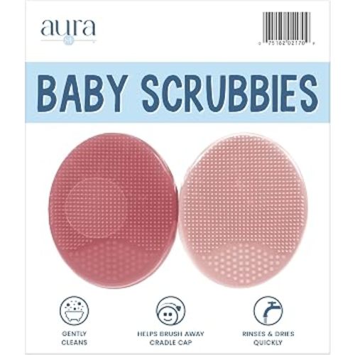S&T INC. Cradle Cap Brush for Baby, 2 Pack, 2" x 2.5", Pink | Exfoliating and Massaging, Cleansing Brush for Baby, Silicone Bristles, Rinses Clean, Suction Cup Handle