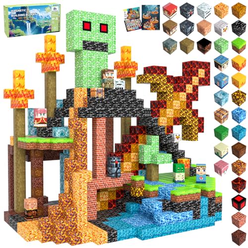 Magnetic Blocks Toys for Kids, 100 PCS Building Blocks Cubes, Stacking Magnetic Tiles Toys for Kids Toddlers Boys Girls Ages 3 4 5 6 7 8-12 Birthday Gifts Party Supplies (Underworld)