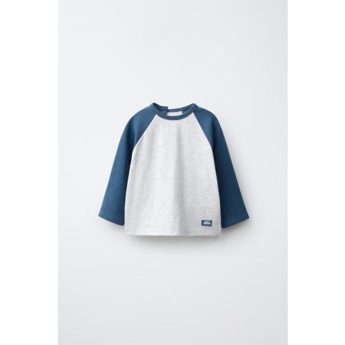 CONTRAST RAGLAN SLEEVE T-SHIRT - Blue / White | ZARA United States