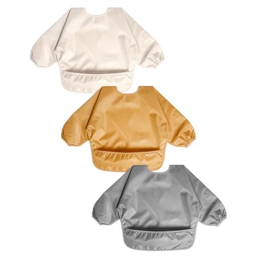 Baby Long Sleeve Waterproof Bibs for Baby Boy Girl,Baby Led Weaning Smock Outfit for Toddler 6 Months-2 Years,3pk
