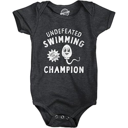 Crazy Dog T-Shirts Undefeated Swimming Champion Baby Bodysuit Funny Sperm Joke Jumper for Infants