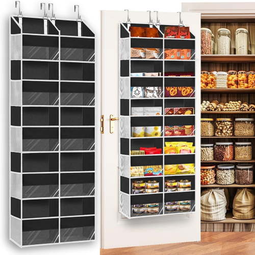 Over The Door Organizer with 10 Large Pockets and 10 Compartments，Nursery Shelves Baby Organizers,Anti Tilt 80 lb Load Behind Door Storage for Bedroom, Bathroom, Pantry, Nursery, (Black)