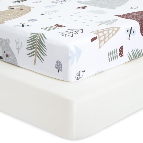 East Urban Home Evolur Grizzly Bear Collection ( 2pc Sheet Set ), Light White & Bear Print | Wayfair