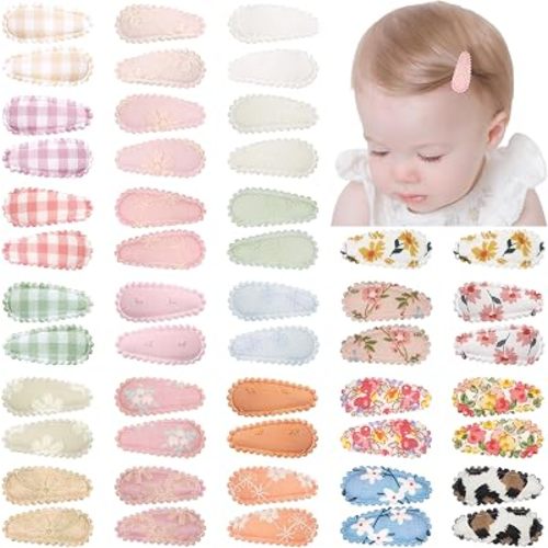 50 PCS Snap Hair Clips Flower Pattern for Fine Hair - 1.5 inches Wrapped Mini Barrettes and Hair Accessories for Infants and Toddlers (25 Colors in Pair)