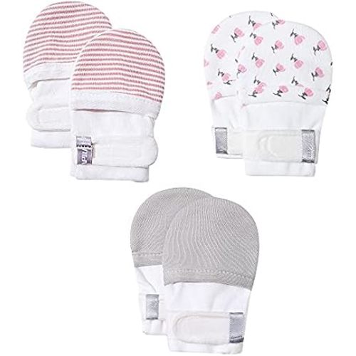 HAPIU Baby Newborn No Scratch Mittens Stay On, 100% Cotton Adjustable 0-12M