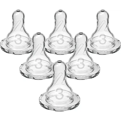 Dr. Brown’s Natural Flow Level 3 Narrow Baby Bottle Silicone Nipple, Medium-Fast Flow, 6m+, 100% Silicone Bottle Nipple, 6 Pack