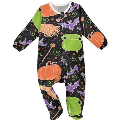Halloween Trees Bats Stars Baby One-Piece Footies Long Sleeve Rompers Pajamas Zip Front Pjs for Boy Girls kids 3M