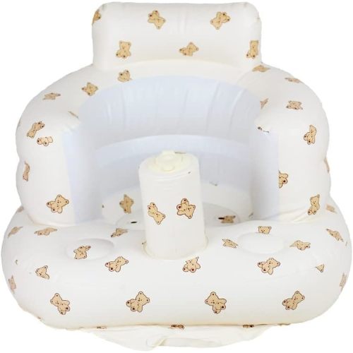 AirSwim Inflatable Baby Seat, Inflatable Baby Chair for Babies 3 Months and Up Summer Baby Inflatable Seat for Sitting Up, Blow Up Baby Floor Seat with Built in Air Pump, Bear