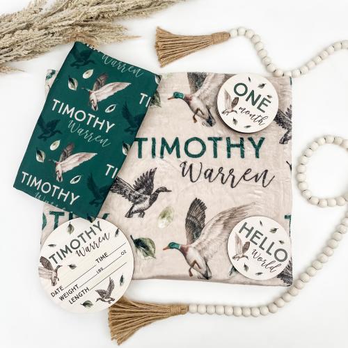 Mallard Blanket, Wildlife Name Blanket, Woodland Theme Baby Blanket, Personalized Duck Animal Blanket, Name Blanket for Boy, Fowl Theme