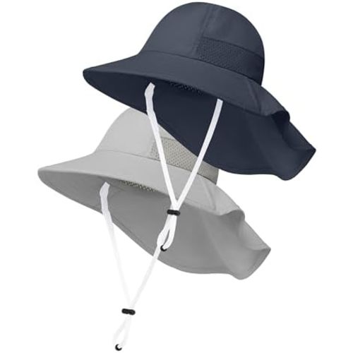 Cooraby 2 Pack Baby Sun Hat for Boys Girls Kids UPF 50+ Summer Adjustable Beach Hats with Bucket Wide Brim for Toddlers