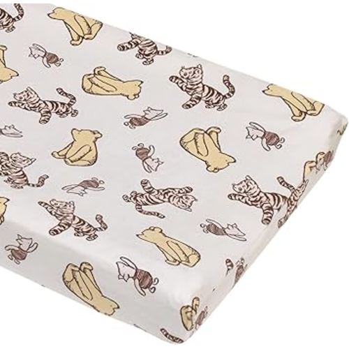 Disney Classic Pooh Hunny Fun with Piglet and Tigger White and Taupe Super Soft Changing Pad Cover