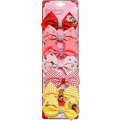 LUV HER Licensed Girls Hair Bows - Strawberry Shortcake Themed Hair Accessories Gift Set, 7-Piece 4-Inch Bundle, Alligator Clips, Ages 3+