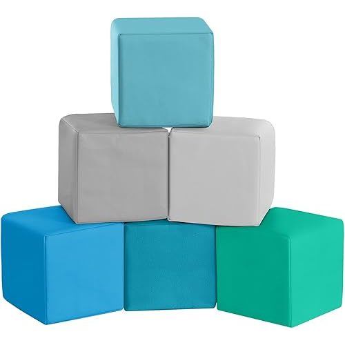 Foam Building Toys for Toddlers: 6-Pieces Waterproof PU Leather Soft Foam Blocks - Colorful Large Stacking Blocks - Early Learning Construction Toys Play Set for Kids Indoor Birthday Gift (Modern)