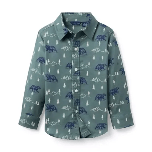 Boy Dark Sage Bear Bear Flannel Shirt by Janie and Jack