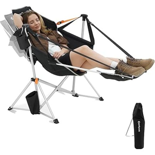 KingCamp Hammock Chair with Footrest, Swinging Portable Folding Camping Chairs for Adults MAX 400lbs Heavy Duty Foldable Oversized Rocker with Cup Holder Pillow for Outdoor Beach Patio Sport Lawn