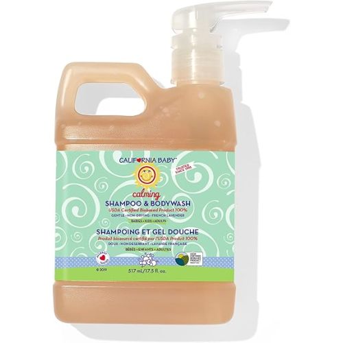 California Baby Calming Baby Shampoo + Baby Wash | 100% Plant-Based | Lavender Body Wash For Sensitive Skin | Hypoallergenic | 517 mL / 17.5 oz.