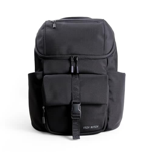 Itzy Ritzy Belong Bucket Backpack – Lightweight Diaper Bag Backpack Featuring 16 Pockets, Bucket Top Opening, Stroller Straps & Changing Pad – Organized and Stylish Everyday Family Backpack (Black)