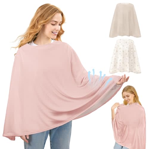 Basumee Nursing Cover for Breastfeeding Breathable Mesh 360 Full Privacy Nursing Wrap Multi-Use Breast Feeding Covers for Women Moms Feeding Essentials, Soft Pink, 1 Pack