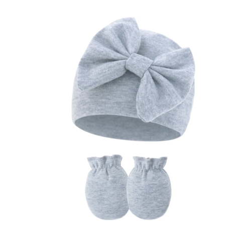 Newborn Hospital Beanie No Scratch Mittens Set, 0-6 Months Big Bow Infant Caps, Baby Girl Cute Nursery Headbands Hats