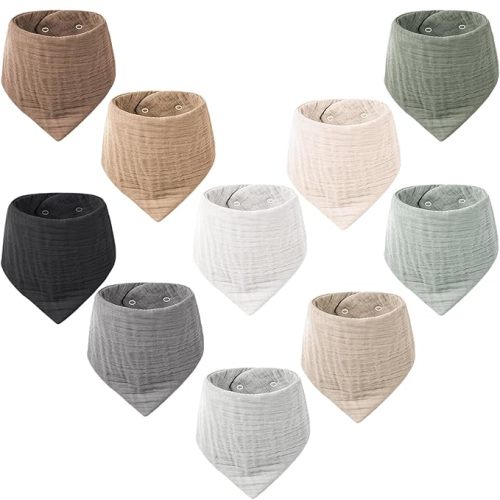 Konssy Muslin Baby Bibs 10 Pack Baby Bandana Drool Bibs 100% Cotton for Unisex Boys and Girls, Soft Absorbent Set for Teething and Drooling