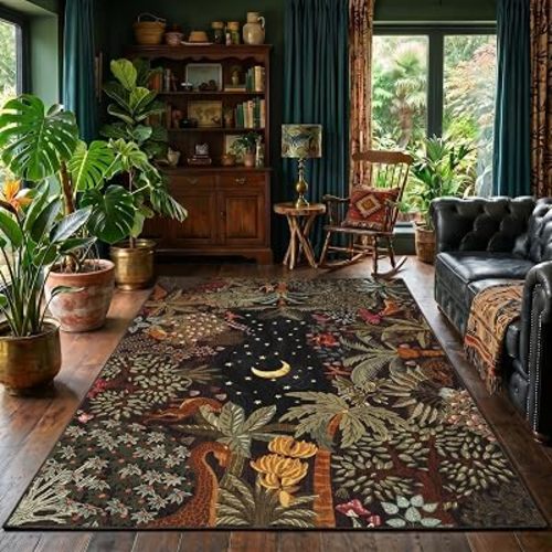 GarveeHome 5x7 Jungle Area Rug Washable Rugs for Living Room Bedroom, Soft Low Pile Non Slip Accent Floor Mat Animal Print Throw Rug Indoor Carpet Dining Room Playroom