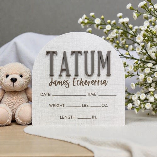 Personalized Baby Birth Stat Sign, Engraved Wood Arch, Newborn Photo Prop
