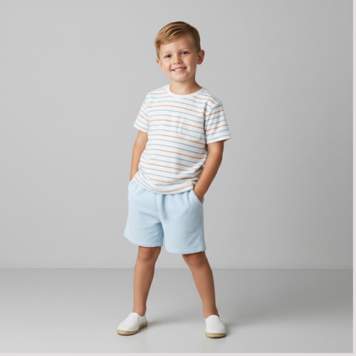 Organic Terry Tee & Shorts Set - Cabana Stripes