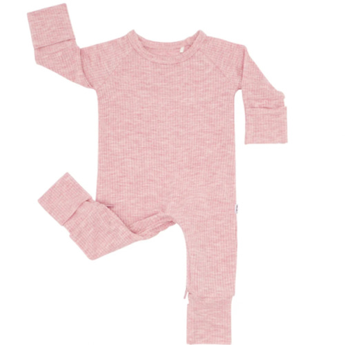 Heather Mauve Ribbed Crescent Zippy - Little Sleepies Size: 3-6m